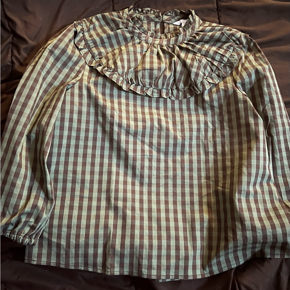 NWOT Women medium Draper James green plaid blouse